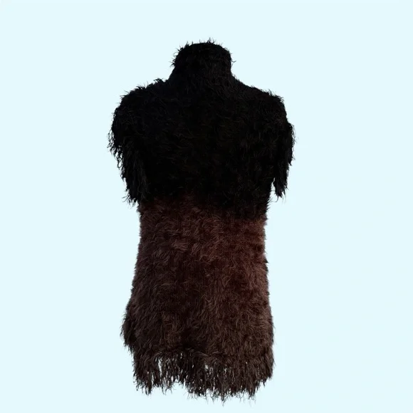 Ethyl Faux Fur Black and Brown Ombré Open Front Cardigan Sweater Vest, Women’s M - Picture 3 of 7